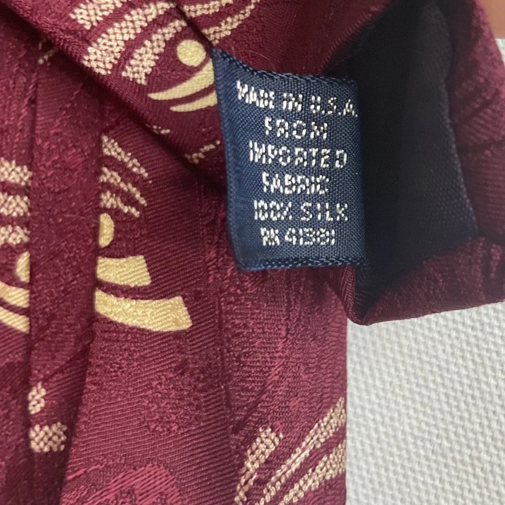 Vintage Polo Ralph Lauren Silk Tie Burgundy Gold Geometric Abstract Paisley